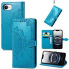 For iPhone 16e Mandala Flower Embossed Leather Phone Case(Blue) - 1