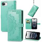 For iPhone 16e Mandala Flower Embossed Leather Phone Case(Green) - 1