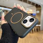 For iPhone 15 Plus Orange Ring MagSafe Litchi Grain TPU Phone Case(Black) - 1