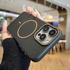 For iPhone 15 Pro Max Orange Ring MagSafe Litchi Grain TPU Phone Case(Black) - 1
