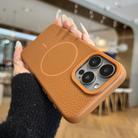 For iPhone 16 Pro Orange Ring MagSafe Litchi Grain TPU Phone Case(Brown) - 1