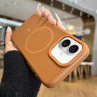 For iPhone 16 Orange Ring MagSafe Litchi Grain TPU Phone Case(Brown) - 1