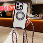 For iPhone 12 Pro Traveler Crossbody Lanyard MagSafe Four-corner TPU Clear Phone Case(Purple) - 1
