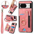 For Google Pixel 7a Retro Skin-feel Ring Multi-card Wallet Phone Case(Pink) - 1
