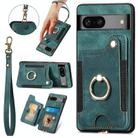 For Google Pixel 7 Retro Skin-feel Ring Multi-card Wallet Phone Case(Green) - 1