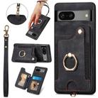 For Google Pixel 7 Retro Skin-feel Ring Multi-card Wallet Phone Case(Black) - 1