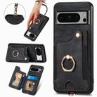 For Google Pixel 6a Retro Skin-feel Ring Multi-card Wallet Phone Case(Black) - 1