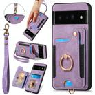 For Google Pixel 6 Pro Retro Skin-feel Ring Multi-card Wallet Phone Case(Purple) - 1