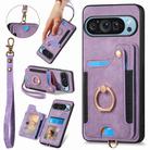 For Google Pixel 9 / 9 Pro Retro Skin-feel Ring Multi-card Wallet Phone Case(Purple) - 1