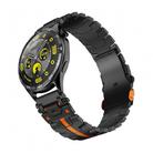 22mm Stainless Steel Safety Buckle Metal Watch Band(Black Orange) - 1