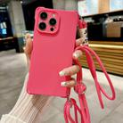For iPhone 15 Pro Max Crossbody Liquid TPU Four Corner Shockproof Phone Case(Rose Red) - 1