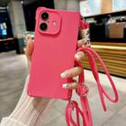 For iPhone 16 Crossbody Liquid TPU Four Corner Shockproof Phone Case(Rose Red) - 1
