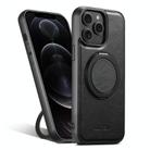 For iPhone 12 Pro Max Suteni G3 Oil Wax 360 Rotation Holder MagSafe Back Phone Case(Black) - 1
