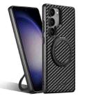 For Samsung Galaxy S23 5G Suteni G3 Carbon Fiber Leather 360 Rotation Holder MagSafe Phone Case(Black) - 1