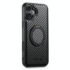 For iPhone 16 Suteni G3 Carbon Fiber Leather 360 Rotation Holder MagSafe Phone Case(Black) - 1