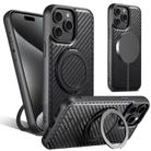 For iPhone 15 Pro Max Suteni G3 Carbon Fiber Leather 360 Rotation Holder MagSafe Phone Case(Black) - 1