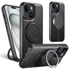 For iPhone 15 Plus Suteni G3 Carbon Fiber Leather 360 Rotation Holder MagSafe Phone Case(Black) - 1