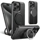 For iPhone 15 Pro Suteni G3 Carbon Fiber Leather 360 Rotation Holder MagSafe Phone Case(Black) - 1