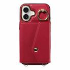 For iPhone 16 Diagonal Crossbody Ring Organ Wallet Leather Back Phone Case(Wine Red) - 2