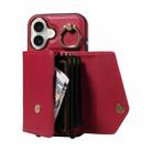 For iPhone 16 Diagonal Crossbody Ring Organ Wallet Leather Back Phone Case(Wine Red) - 3