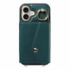 For iPhone 16 Diagonal Crossbody Ring Organ Wallet Leather Back Phone Case(Dark Green) - 2