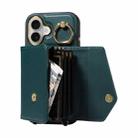 For iPhone 16 Diagonal Crossbody Ring Organ Wallet Leather Back Phone Case(Dark Green) - 3