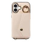 For iPhone 16 Diagonal Crossbody Ring Organ Wallet Leather Back Phone Case(Beige) - 2