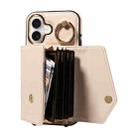 For iPhone 16 Diagonal Crossbody Ring Organ Wallet Leather Back Phone Case(Beige) - 3
