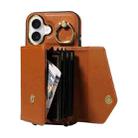 For iPhone 16 Diagonal Crossbody Ring Organ Wallet Leather Back Phone Case(Brown) - 3