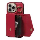 For iPhone 15 Pro Max Diagonal Crossbody Ring Organ Wallet Leather Back Phone Case(Wine Red) - 3