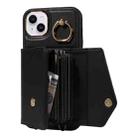 For iPhone 15 Diagonal Crossbody Ring Organ Wallet Leather Back Phone Case(Black) - 3