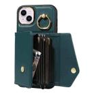 For iPhone 15 Diagonal Crossbody Ring Organ Wallet Leather Back Phone Case(Dark Green) - 3