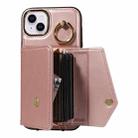 For iPhone 15 Diagonal Crossbody Ring Organ Wallet Leather Back Phone Case(Rose Gold) - 3