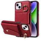 For iPhone 14 Plus Diagonal Crossbody Ring Organ Wallet Leather Back Phone Case(Wine Red) - 1