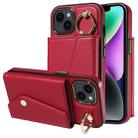 For iPhone 14 Diagonal Crossbody Ring Organ Wallet Leather Back Phone Case(Wine Red) - 1