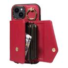 For iPhone 14 Diagonal Crossbody Ring Organ Wallet Leather Back Phone Case(Wine Red) - 3