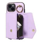 For iPhone 14 Diagonal Crossbody Ring Organ Wallet Leather Back Phone Case(Purple) - 3
