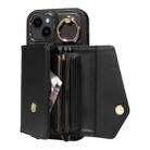 For iPhone 13 Diagonal Crossbody Ring Organ Wallet Leather Back Phone Case(Black) - 3