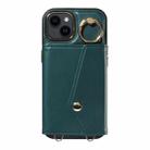 For iPhone 13 Diagonal Crossbody Ring Organ Wallet Leather Back Phone Case(Dark Green) - 2