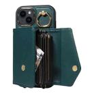 For iPhone 13 Diagonal Crossbody Ring Organ Wallet Leather Back Phone Case(Dark Green) - 3