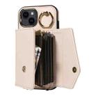 For iPhone 13 Diagonal Crossbody Ring Organ Wallet Leather Back Phone Case(Beige) - 3