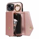 For iPhone 13 Diagonal Crossbody Ring Organ Wallet Leather Back Phone Case(Rose Gold) - 3