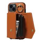 For iPhone 13 Diagonal Crossbody Ring Organ Wallet Leather Back Phone Case(Brown) - 3