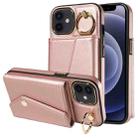For iPhone 12 Diagonal Crossbody Ring Organ Wallet Leather Back Phone Case(Rose Gold) - 1