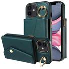 For iPhone 11 Diagonal Crossbody Ring Organ Wallet Leather Back Phone Case(Dark Green) - 1