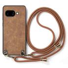 For Google Pixel 9a Vintage Leather PC Back Cover Phone Case with Crossbody Strap(Brown) - 2