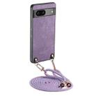 For Google Pixel 7 Vintage Leather PC Back Cover Phone Case with Crossbody Strap(Purple) - 1
