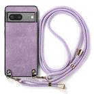 For Google Pixel 7 Vintage Leather PC Back Cover Phone Case with Crossbody Strap(Purple) - 2