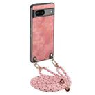 For Google Pixel 9 Pro XL Vintage Leather PC Back Cover Phone Case with Crossbody Strap(Pink) - 1