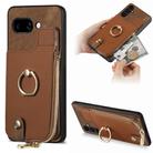 For Google Pixel 9a Cross Leather Ring Vertical Zipper Wallet Back Phone Case(Brown) - 1